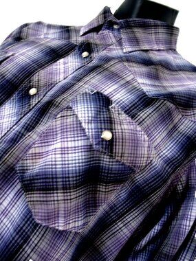 Wrangler Western L Sl Purple plaid, Snaps Shirt Men's Size XL? ck measurements
